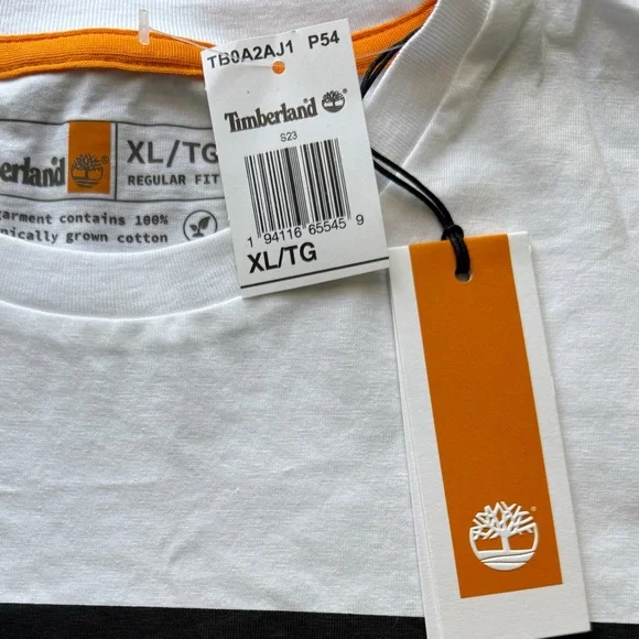 Timberland Men’s XL Logo Tee – White Black Organic Cotton NWT - Picture 2 of 2